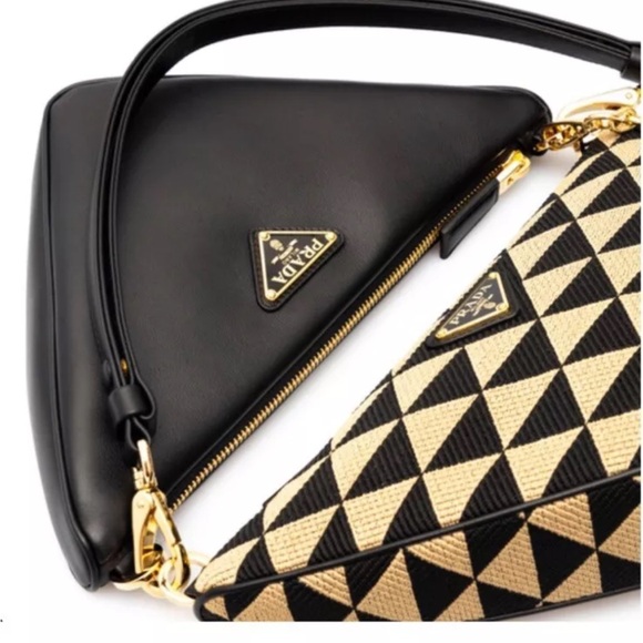 Prada Double Symbole Triangle Bag Leather And Jacquard - Picture 1 of 9